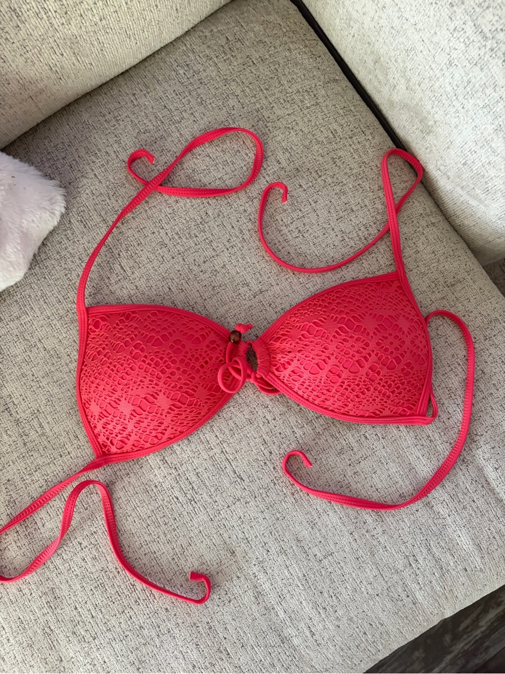 Reef Pink Crochet Lace Triangle Bikini Top